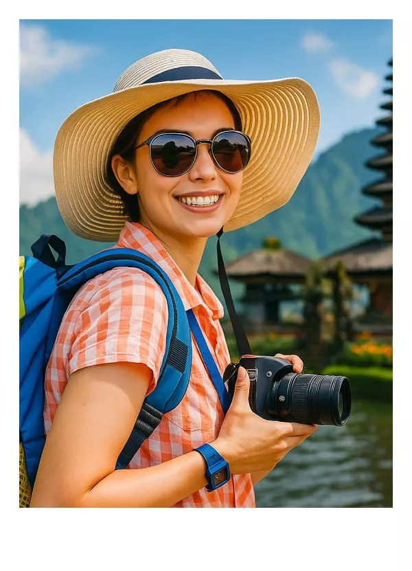 Young girl bring camera holiday at bali using Bali Visa Center